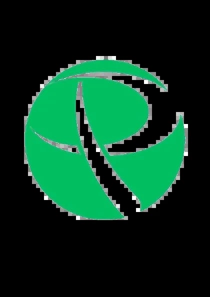 Green abstract globe logo with curved leaf-like segments forming a circular design